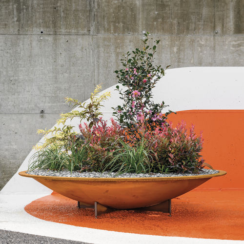 Jardinière WPC - PARABEL - METALCO - en acier COR-TEN® / en bois de feuillus / ronde