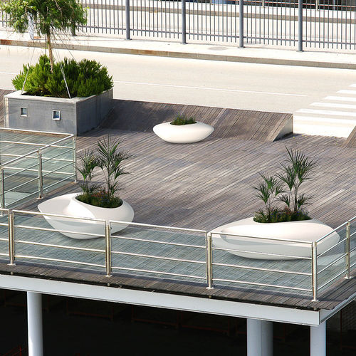 Banc public design original - AVEO - LAB23 - en matériaux composites / avec dossier / avec jardinière intégrée