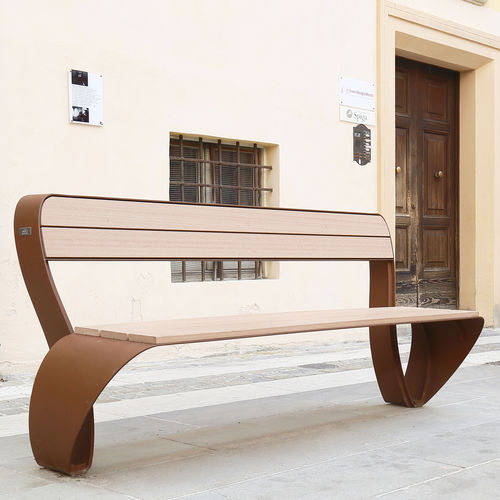 Banc public contemporain - FLUXUS - LAB23 - en acier galvanisé / WPC / avec dossier
