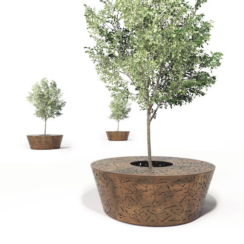 Corset d'arbre en acier galvanisé - ALCORQUE ROUND - LAB23 - en acier COR-TEN® / avec banc public intégré