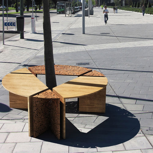 Corset d'arbre en bois - ALCORQUE - LAB23 - en acier galvanisé / avec banc public intégré