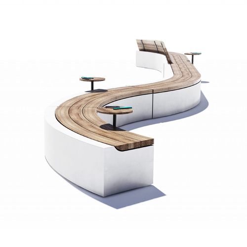 Banc public contemporain - MIX BENCH - MIX CURVO - LAB23 - en bois exotique / en mélèze / en bois composite