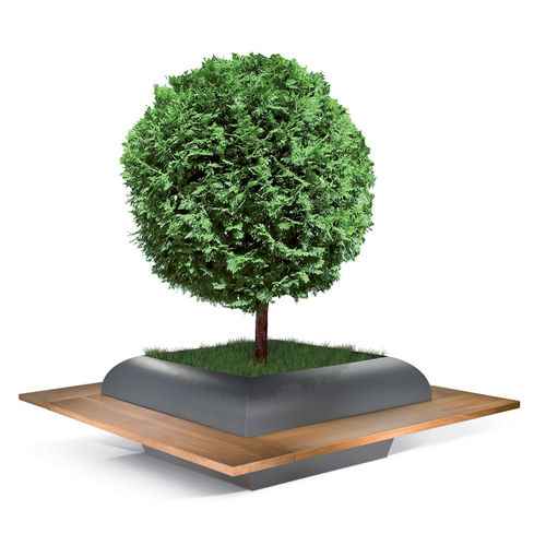 Banc avec jardinière intégrée - AL AIN - LAB23 - contemporain / en bois exotique / en acier