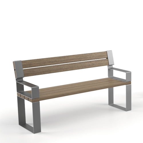 Banc public avec dossier - EIGHT - LAB23 - contemporain / en bois exotique / en tôle d'acier
