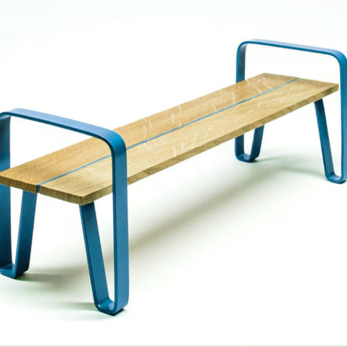 Banc public contemporain - COURT - LAB23 - en bois / en acier galvanisé / en acier peint