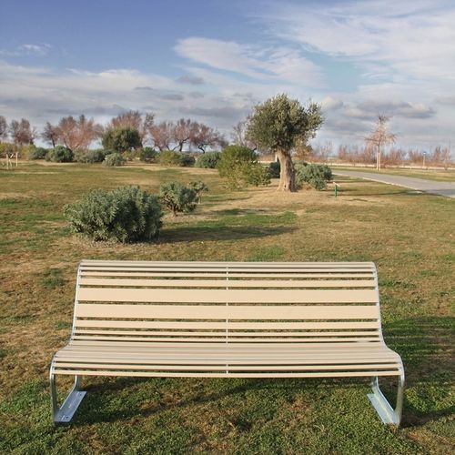 Banc de jardin contemporain - MOKO ECO - LAB23 - en acier galvanisé / en PVC / avec dossier
