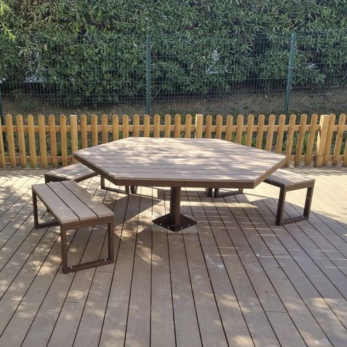 Table de pique-nique contemporaine - EVO  - LAB23 - en bois / en acier galvanisé / avec piètement en acier