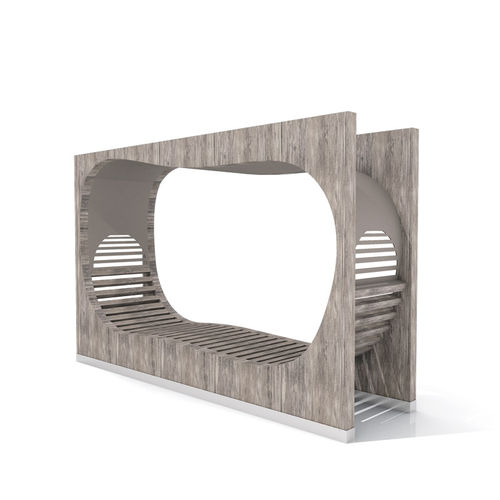 Banc public design original - STRATES - LAB23 - en bois exotique / en acier galvanisé / en tôle d'acier