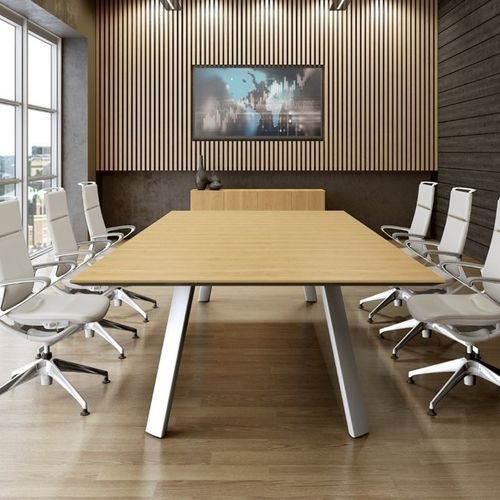 Table de réunion contemporaine - TRAVERSE SATELLITE - Okamura - en bois / avec piètement en bois / rectangulaire