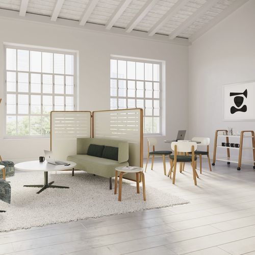 Tabouret contemporain - ZONES  - Teknion - avec piètement en bois / tapissé / empilable
