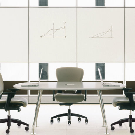 Table de réunion contemporaine - AUDIENCE - Teknion - en MDF / en stratifié / avec piètement en métal