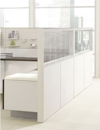 Séparateur de bureau sur bureau - LEVERAGE - Teknion - au sol / en verre / en bois