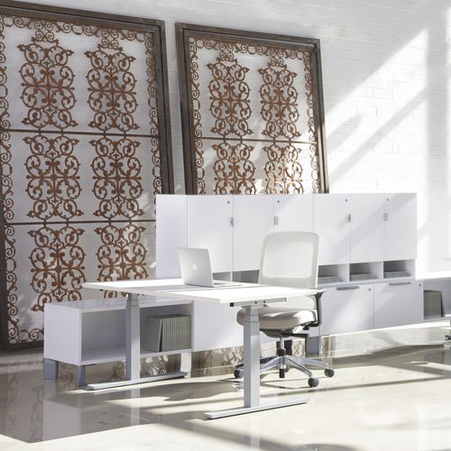Table de travail contemporaine - HISPACE - Teknion - en stratifié / avec piètement en métal / rectangulaire
