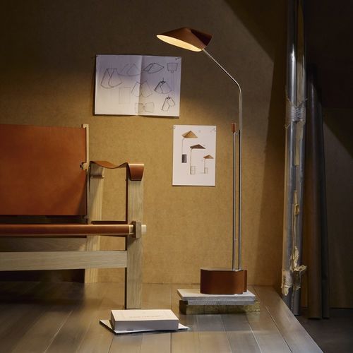 Lampe sur pied - PICO - HISLE - en acier inoxydable / en fleur de bovin / contemporaine