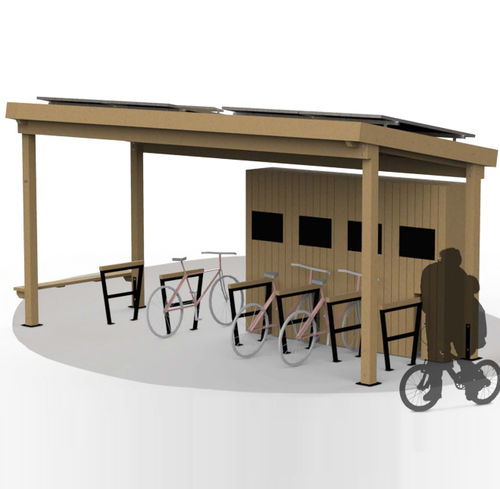 Abri vélo avec panneau solaire - O’VÉLO SOL4 - Rondino - avec banc intégré / avec détecteur de présence / avec éclairage LED