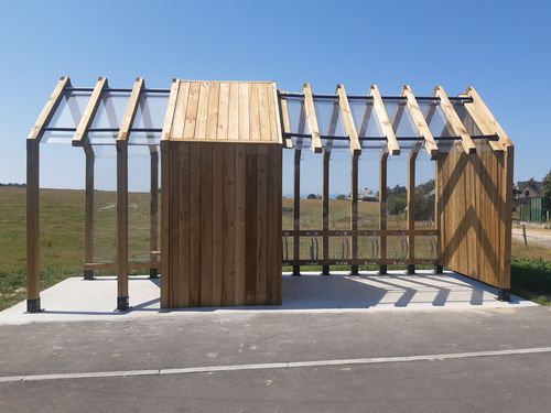 Abri vélo couverture en polycarbonate - 650 052-01 - Rondino - avec banc intégré / en acier / en bois