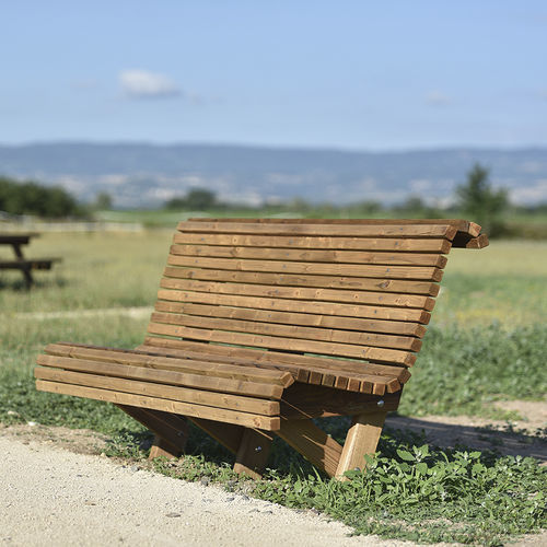 Banc public contemporain - 627 017 - Rondino - en bois / avec dossier / sans accoudoirs