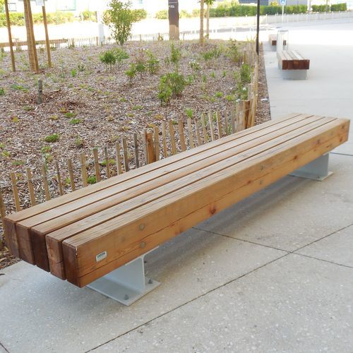 Banc public classique - 627 331 - Rondino - en pin / en acier / sans dossier