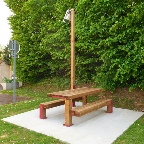 Ensemble table et bancs contemporain - 627 072 - Rondino - en bois / d'extérieur / pour espace public