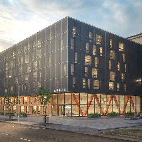 Système de façade en acier - AC - Schüco - en textile / aluminium / pour brise-soleil