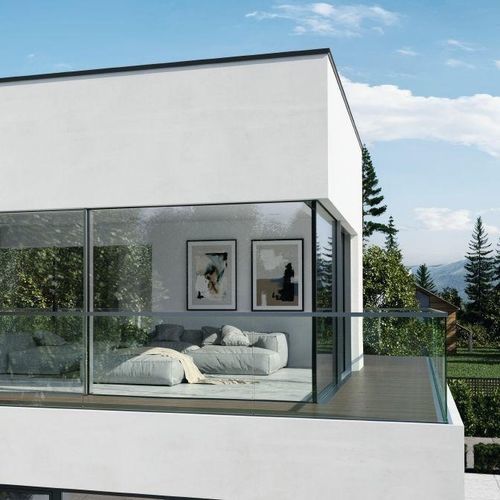 Balcon de type balustrade - AR FG 300 - Schüco - en aluminium / en verre / sans cadre