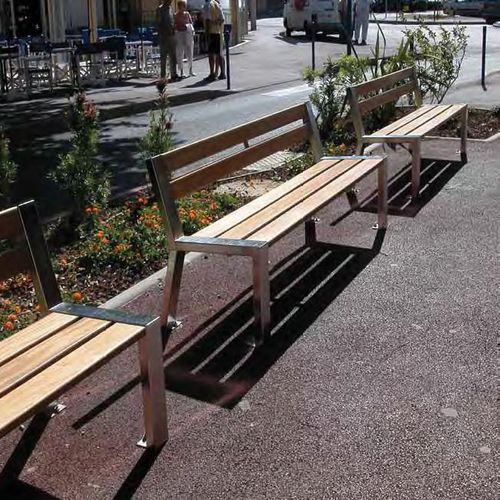 Banc public contemporain - ZEPHIRIN DECO - FRANCE INOX INDUSTRIE - en bois exotique / en pin / en inox