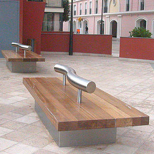 Banc public contemporain - SUR MESURE - FRANCE INOX INDUSTRIE - en bois / en acier / avec dossier