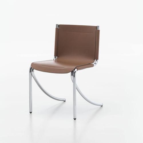 Chaise design Bauhaus - JOT - Acerbis - d'intérieur / en cuir / avec piètement en acier inoxydable