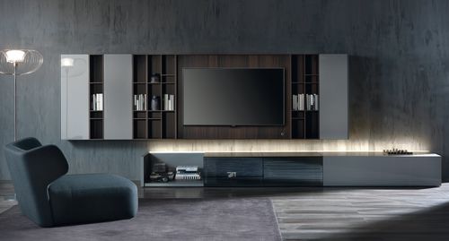 Ensemble TV mural contemporain - N.C. SMARTWALL - Acerbis - en bois laqué / modulable