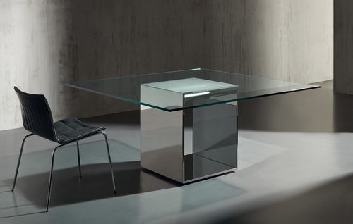 Table contemporaine - JUDD - Acerbis - en verre / avec piètement en acier inoxydable / rectangulaire