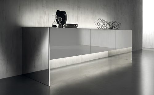 Buffet contemporain - STEEL - Acerbis - en bois laqué / en acier poli / avec éclairage intégré