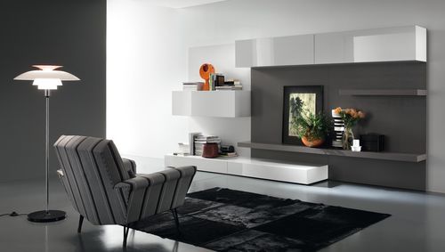 Ensemble mural de salon contemporain - LOUNGE COMPOSIZIONE 405 - Rossetto Armobil - en bois laqué