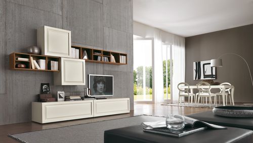 Ensemble TV mural classique - COMPOSIZIONE 7 VINTAGE - Rossetto Armobil - en bois laqué / en noyer