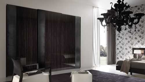 Armoire contemporaine - NIGHTFLY - Rossetto Armobil - en bois laqué brillant / en cuir / à porte coulissante