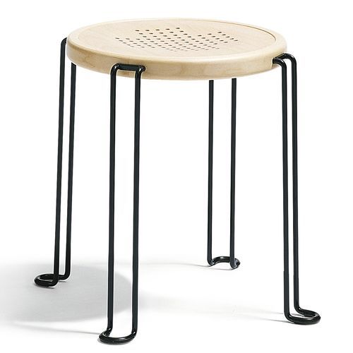 Tabouret contemporain - B2 - Blå Station - en bouleau / avec piètement en acier / rond