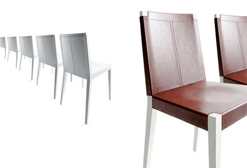 Chaise contemporaine - INNER - Bross Italia - en bois massif / en cuir / contract