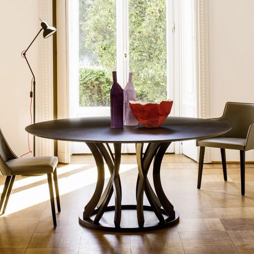 Table contemporaine - DORICO - Bross Italia - en verre / avec piètement en fonte d'aluminium / ronde
