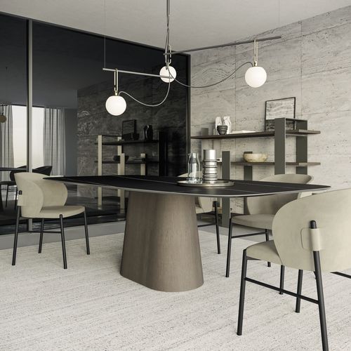 Table à manger contemporaine - KONIKO - Dall'Agnese - en bois / en verre laqué / en grès cérame