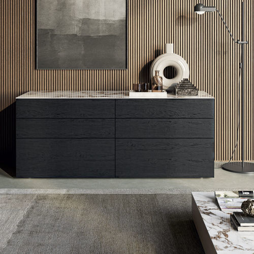 Commode contemporaine - SLIM - Dall'Agnese - en bois laqué / en chêne / en grès cérame