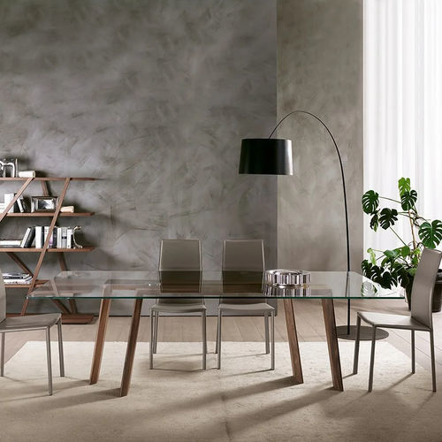 Table à manger contemporaine - TEN FOR TEN - Pacini & Cappellini - en verre trempé / avec piètement en noyer / avec piètement en frêne