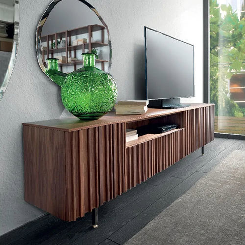 Meuble TV contemporain - LINE  - Pacini & Cappellini - avec rangement intégré / en métal / en placage de bois