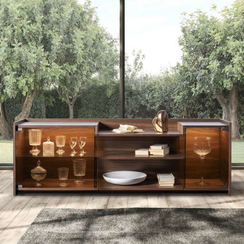 Buffet contemporain - GINEVRA - Pacini & Cappellini - en noyer / en frêne / face en verre trempé
