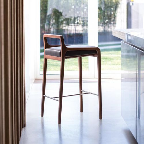 Chaise de bar contemporaine - FUJI : 2004 SG - Cizeta - d'intérieur / en cuir / avec piètement en hêtre
