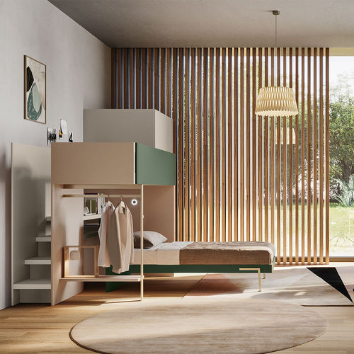 Chambre d'enfant grise - Start s25 - Clever - verte / marron / en bois