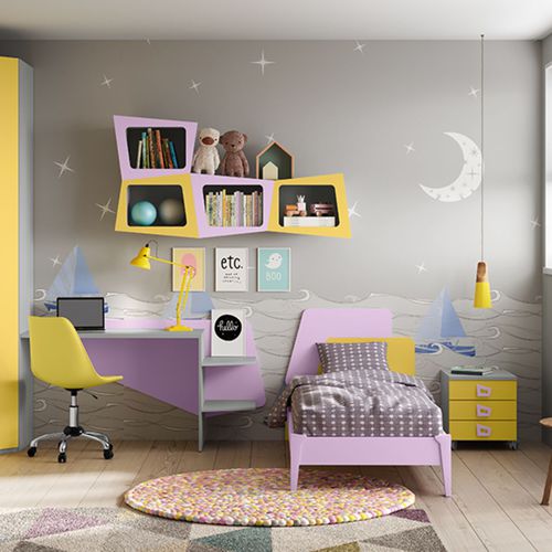 Chambre d'enfant jaune - VOLO C102   - ColombiniCasa - violette / en bois laqué / pour fille