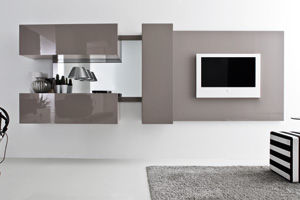 Ensemble TV mural contemporain - VIVRE - Compar - en bois / en bois laqué