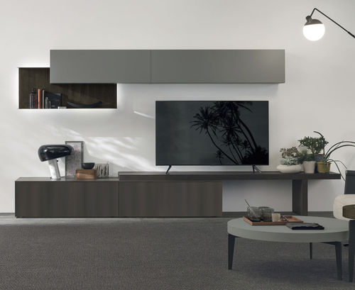Ensemble TV mural contemporain - Atlante UNIT_AT109 - TOMASELLA INDUSTRIA MOBILI - en chêne / en métal / gris