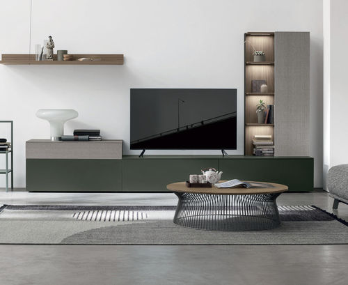 Ensemble TV mural contemporain - Atlante UNIT_AT116 - TOMASELLA INDUSTRIA MOBILI - en noyer / en métal / avec éclairage intégré