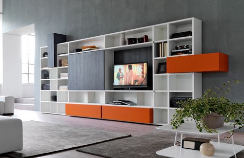 Ensemble TV mural contemporain - CITYLIFE 34 - Doimo Cityline - en bois laqué / modulable