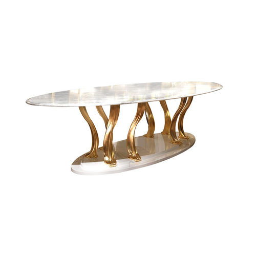 Table à manger classique - OTTAVIANO T961 - Elledue srl - en marbre / avec piètement en bois / ovale